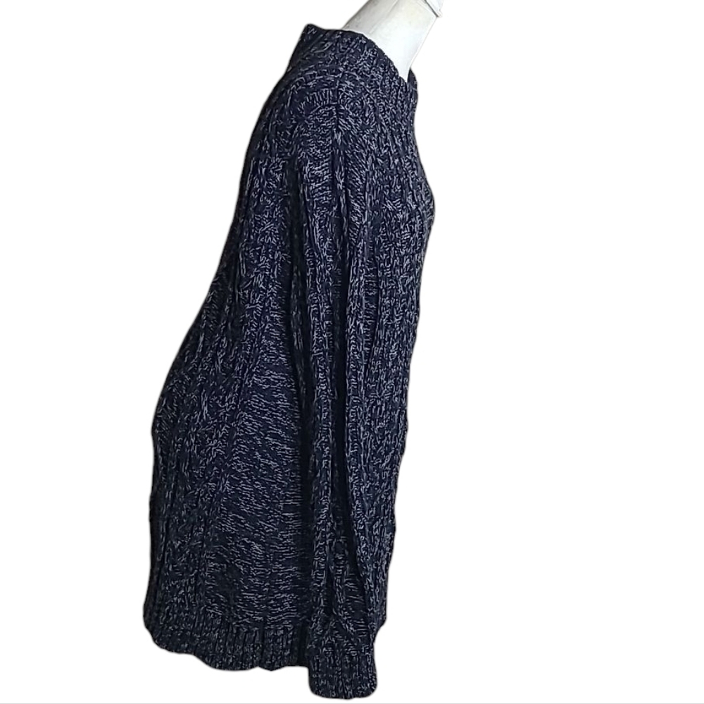 Overland | Midnight Blue Marl Fisherman Style Chunky Cable Knit Tunic Sweater Lg - Picture 6 of 8